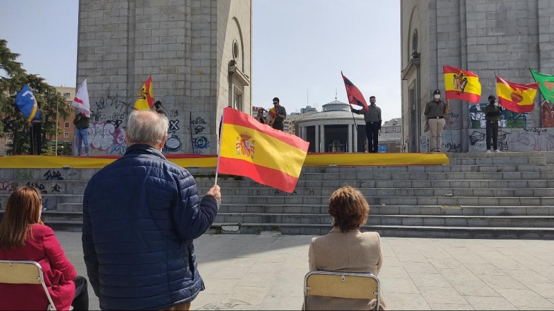 Exaltación franquista convocado por el Movimiento Católico Español en el Arco de la Victoria, en Madrid.