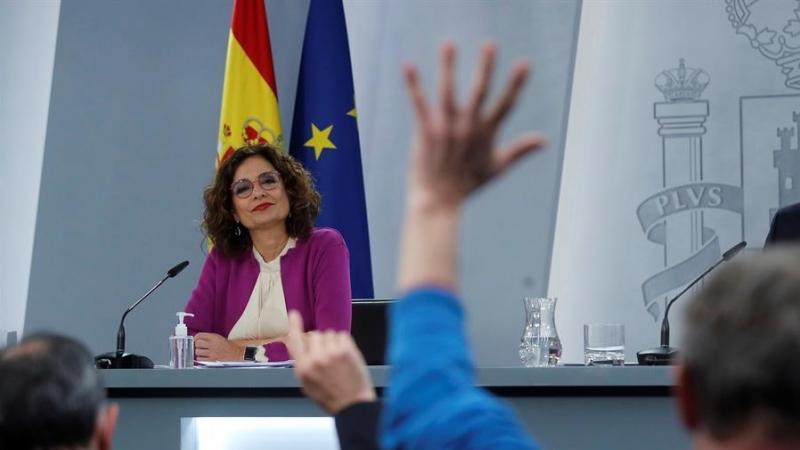 La ministra de Hacienda y portavoz del Gobierno, María Jesús Montero durante la rueda de prensa ofrecida tras la reunión del Consejo de Ministros, este martes en el Palacio de la Moncloa.