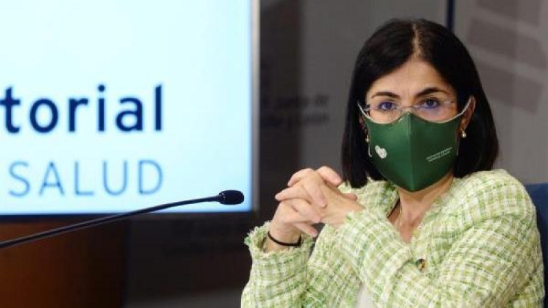 La ministra de Sanidad, Carolina Darias, durante la rueda de prensa para informar de lo tratado en el Consejo Interterritorial de Salud, este miércoles en Valladolid.