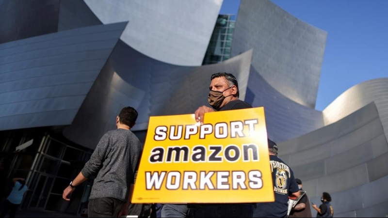 Imagen de una protesta en favor de los trabajadores de Amazon.