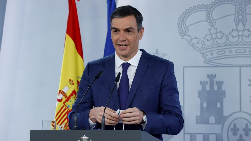 El presidente del Gobierno, Pedro Sánchez, en rueda de prensa tras la reunión del Consejo de Ministros, este martes en el Palacio de la Moncloa.