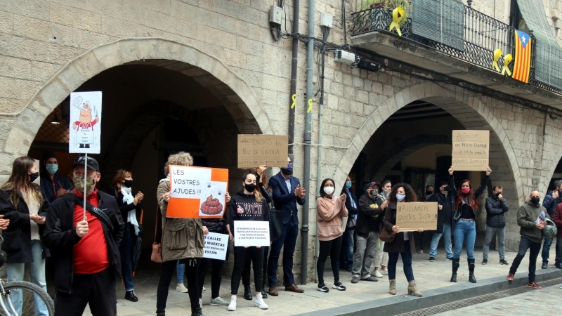 Una protesta de autónomos en la plaza del Vi de Girona, Catalunya en noviembre del 2020.