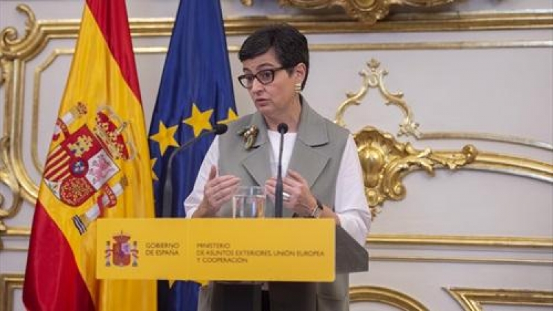 La ministra de Asuntos Exteriores, Unión Europea y Cooperación, Arancha González Laya, interviene durante un acto en el que el Equipo Técnico Español de Ayuda y Respuesta a Emergencias (START).