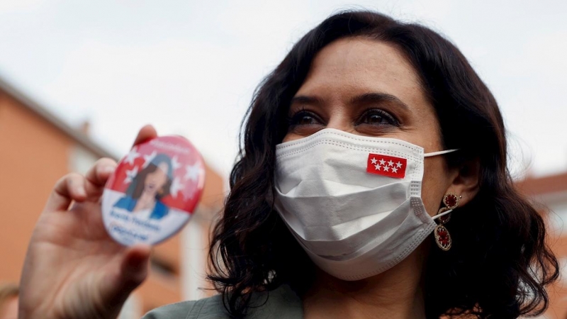 La presidenta madrileña, Isabel Díaz Ayuso, durante un acto de campaña electoral del Partido Popular en San Sebastián de los Reyes, Madrid.