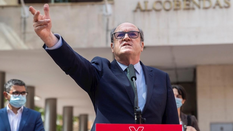 El candidato del PSOE para la presidencia de la Comunidad de Madrid, Ángel Gabilondo, en un acto este lunes en Alcobendas.
