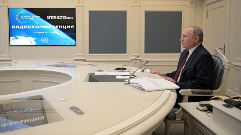 El presidente ruso, Vladimir Putin, este jueves en una reunión por videoconferencia.