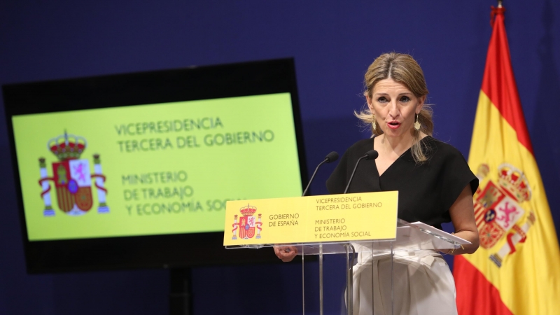 16/04/2021. Imagen de archivo de Yolanda Díaz, ministra de Trabajo del Gobierno de España, en rueda de prensa, en Madrid. - Europa Press
