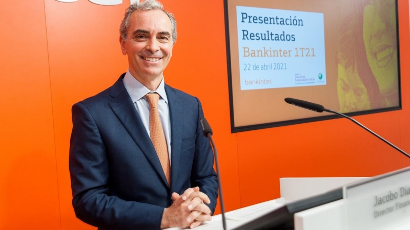 El director financiero de Bankinter, Jacobo Díaz, durante la presentación de resultados del primer trimestre de 2020.