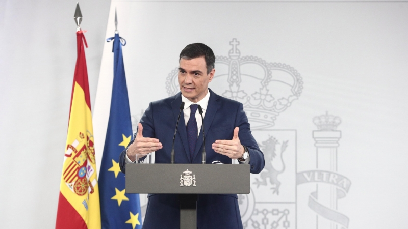 06/04/2021. Imagen de archivo del presidente del Gobierno, Pedro Sánchez, en una rueda de prensa en Moncloa (Madrid). - EUROPA PRESS