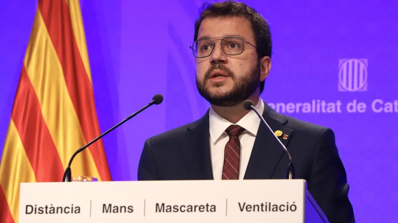 El vicepresident amb funcions de president, Pere Aragonès, en roda de premsa a Palau el 4 de maig de 2021.