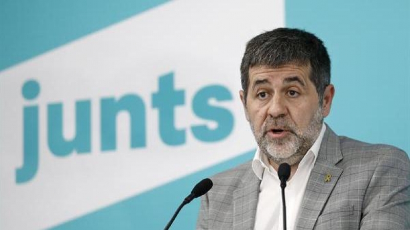 El secretario general de JxCat, Jordi Sànchez, durante una rueda de prensa en la sede de JxCat en Barcelona-