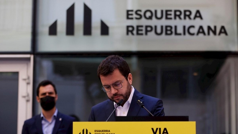 El candidato de ERC a la presidencia de la Generalitat, Pere Aragonès, en su intervención este fin de semana en la que anunció que iniciarán la legislatura 'con un Govern en solitario' ante la imposibilidad de avanzar 'hacia un acuerdo definitivo' con JxC