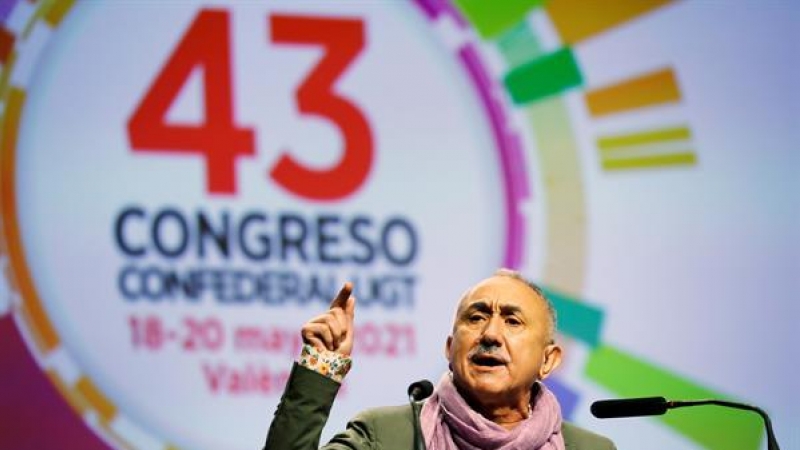 El secretario general de UGT, Pepe Álvarez, durante la jornada de clausura del 43 Congreso Confederal de UGT donde ha sido reelegido para que lidere el sindicato los próximos cuatro años.