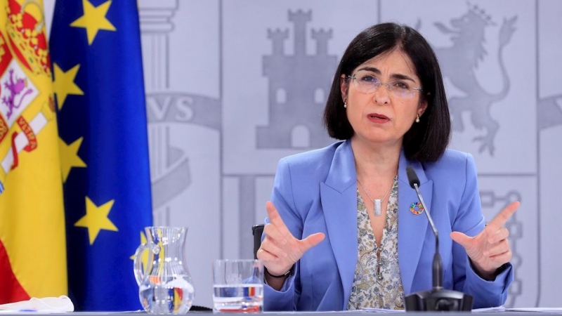 La ministra de Sanidad, Carolina Darias, ofrece una rueda de prensa al término de la reunión del Consejo Interterritorial del Sistema Nacional de Salud, este miércoles en el Palacio de la Moncloa, en Madrid.