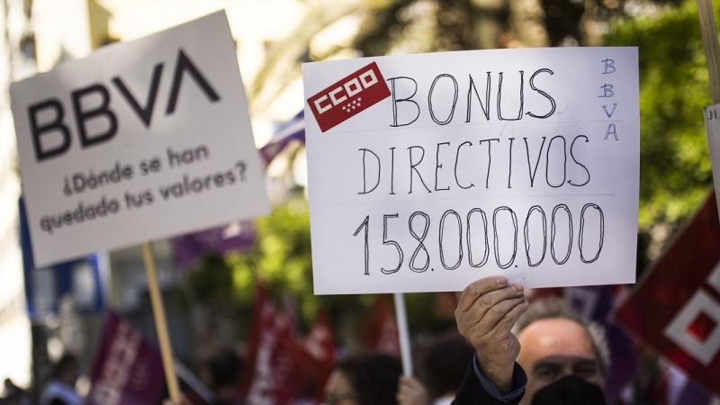 Concentración contra el ERE de BBVA, en Madrid. E.P./Alejandro Martínez Vélez