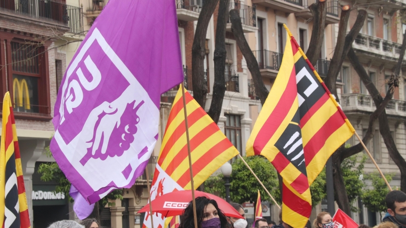 Manifestación de CCOO y UGT en Barcelona el 1 de mayo de 2020.