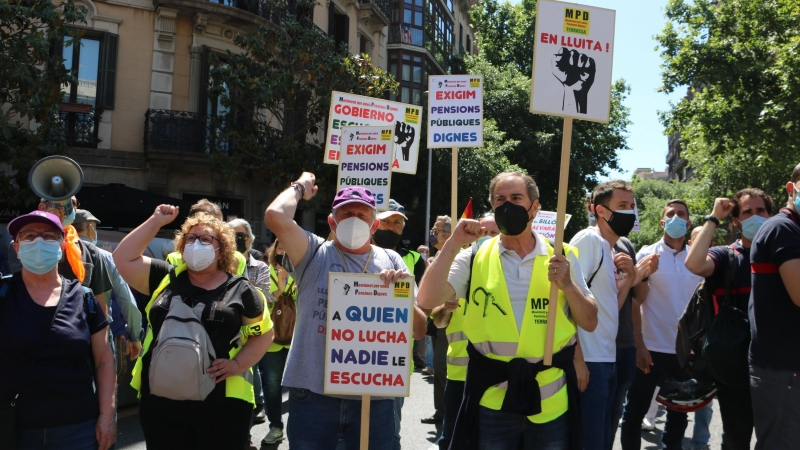 Una imatge de la manifestació d'aquest dissabte en contra de la reforma de les pensions.