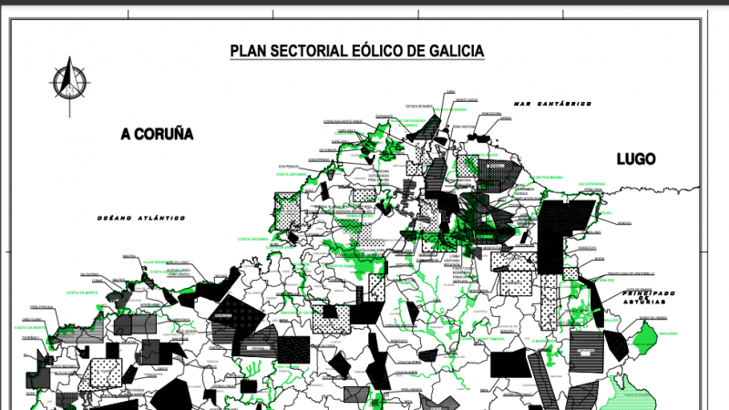 Mapa de zonas susceptibles de albergar aerogeneradores del Plan Sectorial Eólico de Galicia. - Consellería de Economía, Empresa e Innovación de la Xunta de Galicia