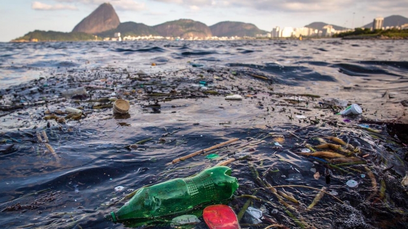 Basura que flota en las aguas de la bahía de Guanabara, en Río de Janeiro. - André Coelho / EFE