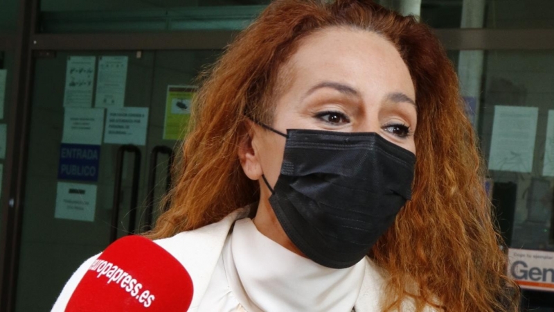 Rocío Carrasco sale del juicio por la demanda civil interpuesta por Antonio David Flores por impago de la pensión de sus hijos, a 30 de abril de 2021, en Madrid.