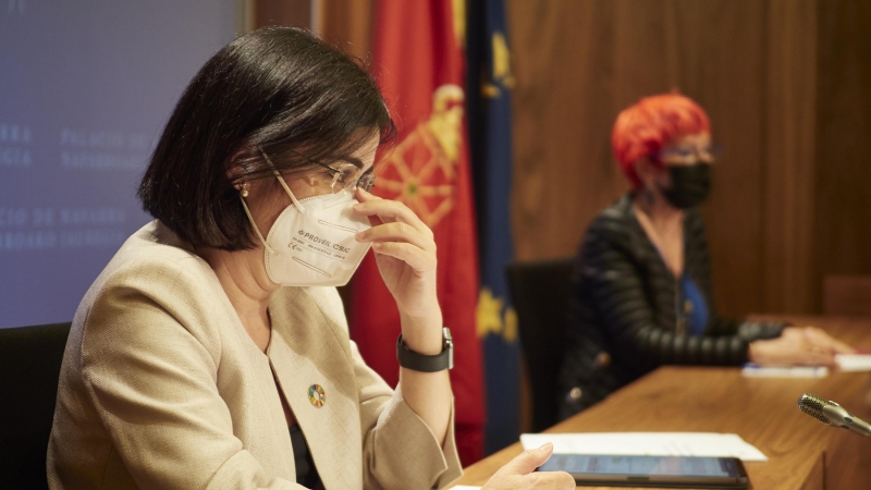 Imagen de archivo de la ministra de Sanidad, Carolina Darias, en una rueda de prensa posterior al Consejo Interterritorial de Salud, en Pamplona. - EUROPA PRESS