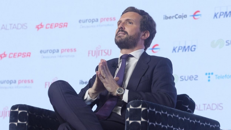 El residente del Partido Popular, Pablo Casado, interviene en un Desayuno Informativo de Europa Press.