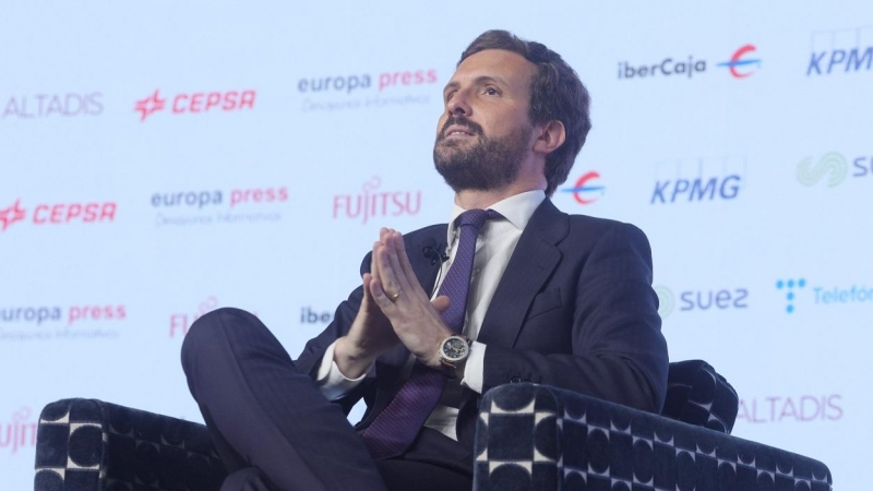 El residente del Partido Popular, Pablo Casado, interviene en un Desayuno Informativo de Europa Press.