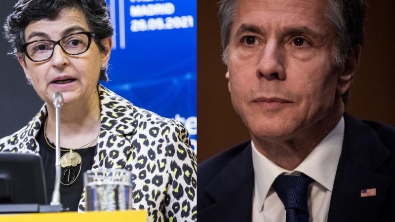 Imágenes de archivo de la ministra de Asuntos Exteriores, Arancha González Laya y el secretario de Estado estadounidense, Antony Blinken. - EUROPA PRESS / REUTERS