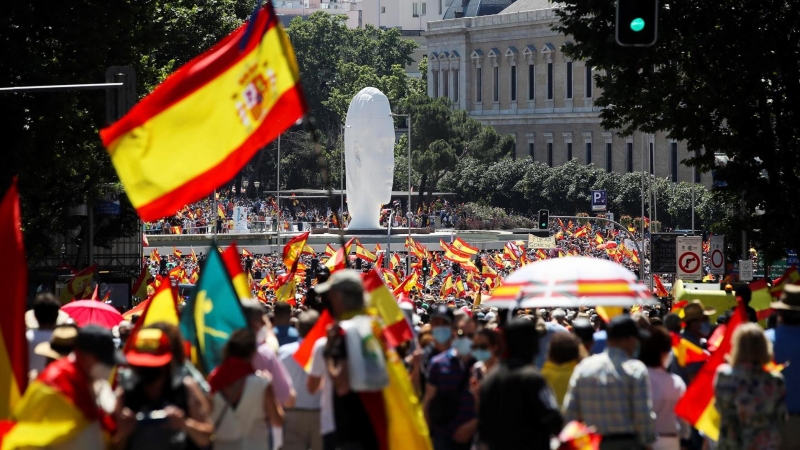 Imagen de la protesta de este domingo en Colón, en Madrid.