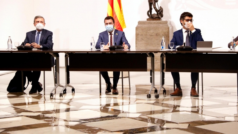 Taula institucional sobre el futur de l'Aeroport de Barcelona, al Palau de la Generalitat, el 14 de juny del 2021.