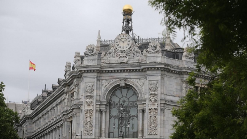 Detalle de la fachada de la sede del Banco de España en Madrid.