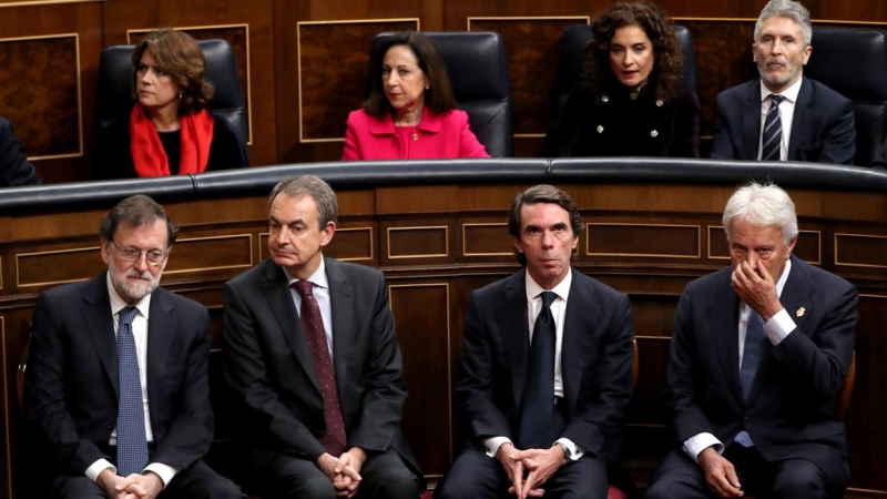 Los expresidentes del Gobierno Mariano Rajoy, José Luis Rodríguez Zapatero, José María Aznar, y Felipe González, durante el acto de conmemoración del cuarenta aniversario de la Constitución.