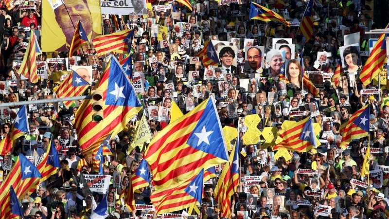 Manifestación por la libertad de los políticos presos catalanes, en Barcelona, en julio de 2018.