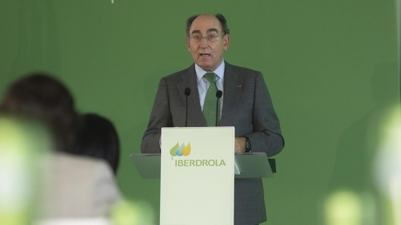 El presidente de Iberdrola, Ignacio Sánchez Galán, durante su intervención en la inauguración de una planta fotovoltaica de la eléctrica  en Andalucía, en septiembre de 2020. E.P./María José López