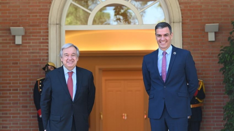El president espanyol, Pedro Sánchez, i el secretari general de l'ONU, Antonio Guterres, a la Moncloa.