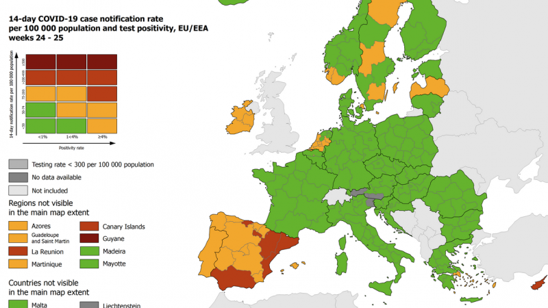 Mapa de los niveles de riesgo en Europa.