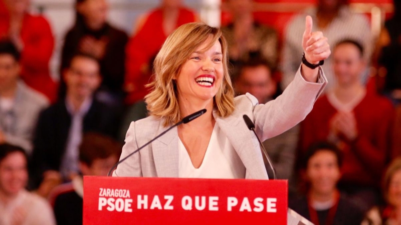 07/04/2019.- Imagen de archivo de Pilar Alegría en un mitin del PSOE-Aragón en Zaragoza. Fabián Simón / Europa Press