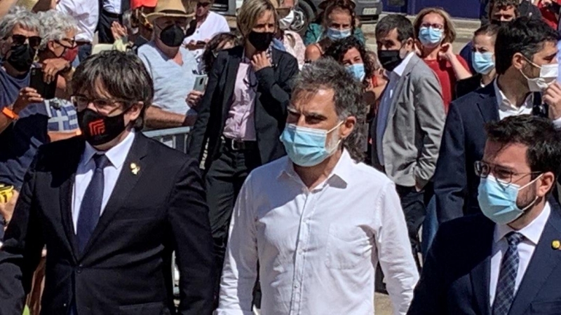 Carles Puigdemont, Jordi Cuixart i Pere Aragonès a Elna