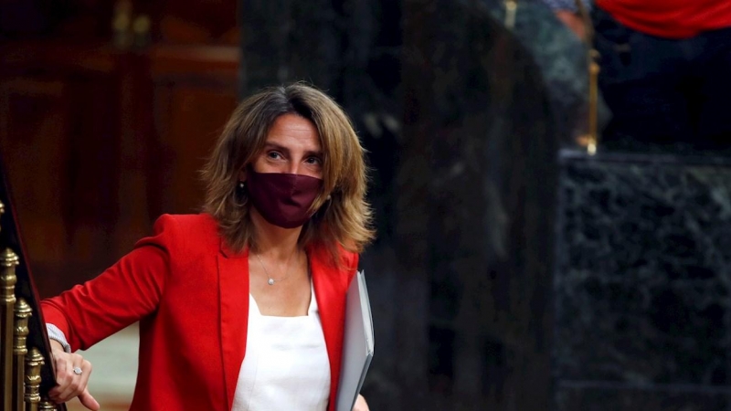 La ministra para la Transición Ecológica, Teresa Ribera, tras su intervención en el pleno este miércoles.