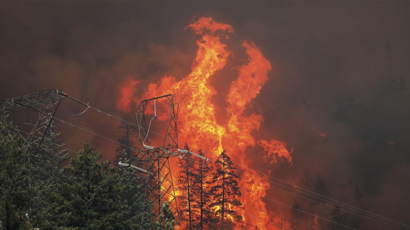 Las llamas devoran las torres de electricidad en el norte de California mientras el incendio sigue creciendo por el Parque de Plumas.