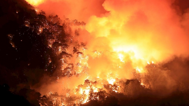 Humo de un incendio forestal en el distrito de Marmaris de Mugla en Turquía 29 de julio de 2021