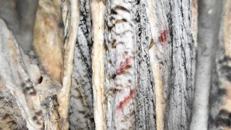 Detalle de las marcas rojas de la cueva de Ardales.
