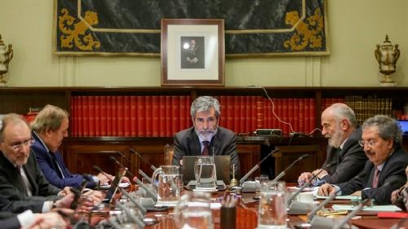 16/01/2020 El presidente del Consejo General del Poder Judicial y del Tribunal Supremo (CGPJ), Carlos Lesmes, preside el pleno del CGPJ que se pronunciará sobre la propuesta de nombramiento de la exministra de Justicia Dolores Delgado para el cargo de fis