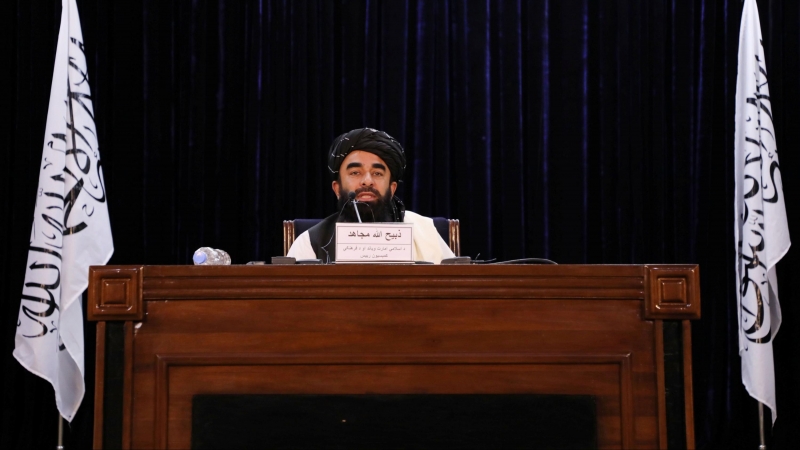 06/09/2021 Zabihullah Mujahid, portavoz talibán durante una rueda de prensa