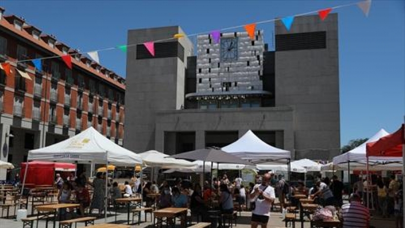 Vista general de las instalaciones del Leganés Beer Festival, a 3 de julio de 2021, en la Plaza Mayor de Leganés.