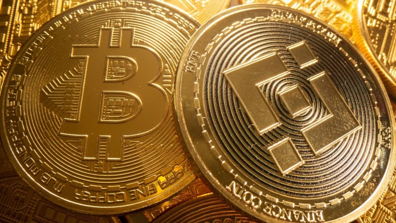 Representación de las criptomonedas Bitcoin y Binance