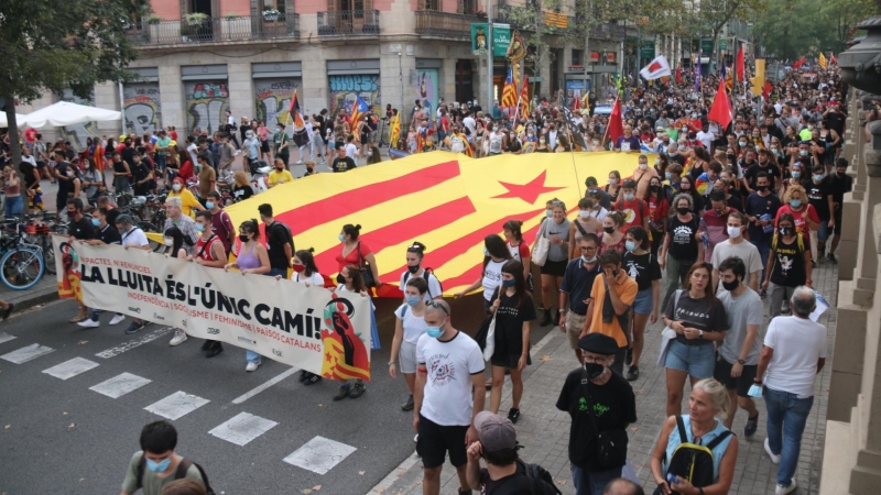 Capçalera de la manifestació de l'Esquerra Independentista aquest 11 de setembre de 2021 a Barcelona.