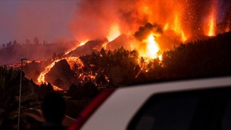 Imagen de las lenguas del volcán en La Palma.