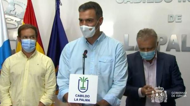El presidente del Gobierno, Pedro Sánchez, en una rueda de prensa desde La Palma.