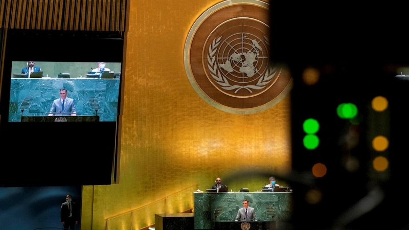 El presidente del Gobierno, Pedro Sánchez, en Nueva York durante su intervención ante la Asamblea General de Naciones Unidas este miércoles 22 de septiembre.